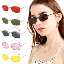 UV400 Steampunk Small Retro Shades Sun Glasses Metal Frame Rectangle Sunglasses