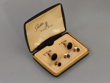 Vintage set of cufflinks and studs with onyx in box by Imitation Stratton