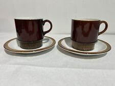 Poole Pottery Chestnut Cup and Saucer Set Of 2 Ribbed Brown Vintage Retro