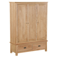 Baysdale Rustic Oak Triple Wardrobe – Solid Oak 3 Door Wardrobe with Drawers