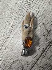 Vintage Scottish Brooch grouse Rabbits Foot Amber styled Glass Kilt Cloak Pin