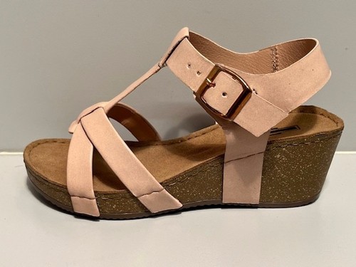 Ladies pink leather wedge - pink,