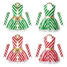 Kids Girls Costume Tutu Outfits Stripes Dancewear Festival Dress Ballet Candy