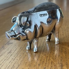 ANTIQUE SILVER PIG PIN CUSHION HALLMARKED BIRMINGHAM 1905 ADIE LOVEKIN EXC COND