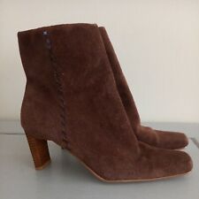 Barratts Brown Suede Leather Ankle Boots Heel Vintage 80's Stitch Trim UK5 EU38