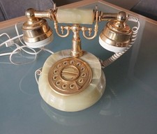Vintage Astral England Onyx Marble, Cream & Gold Tone Rotary Telephone