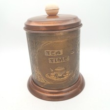 Vintage Brass & Copper Lidded Tea Caddy Embossed Design