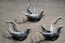 3 Christmas Metal Silver & Pearl Hanging Dove Ornaments Tree Decorations