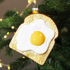Egg on Toast Glass Tree Decoration - 11cm