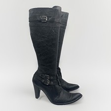 Pd Della Cowboy Boots Western Uk 7 41 Black Leather Buckle Strap Heels boho VTG