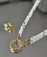 Stunning Rainbow Moonstone Beaded Minimaliste Necklace Gold Carabiner Necklace