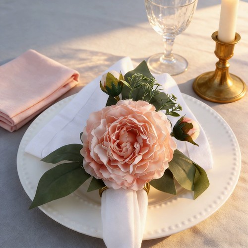 Pink artificial rose - rose, napkin