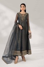 Large Size DW-PF24-01 Maria B Formal Pret Embroidered Zari Cotton Net Dress