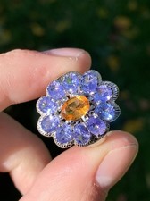 Silver Citrine Tanzanite Large Cluster Ring 925￼