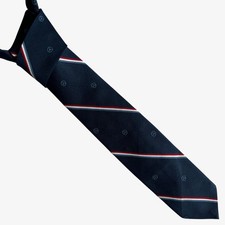 Vintage 80s Wembley Mercedes Benz Geometric Logo Print Navy Striped Tie, Retro