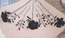 BLACK ROSE 3 STEMS FRENCH BEADED FLOWER CZECH PETAL BOUQUET LEAF GOTH VALENTINE