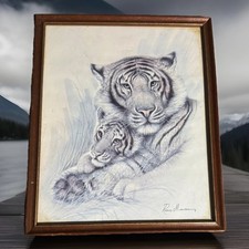 White TigeR ‘ Maternal Instincts’ Mother n Cub Framed Art By Ruane Manning -Rare