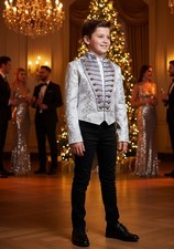 Boys Silver Brocade Tailcoat