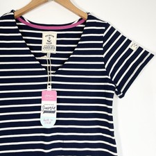 Joules Navy Striped Jersey Dress V-Neck BNWT Size 8