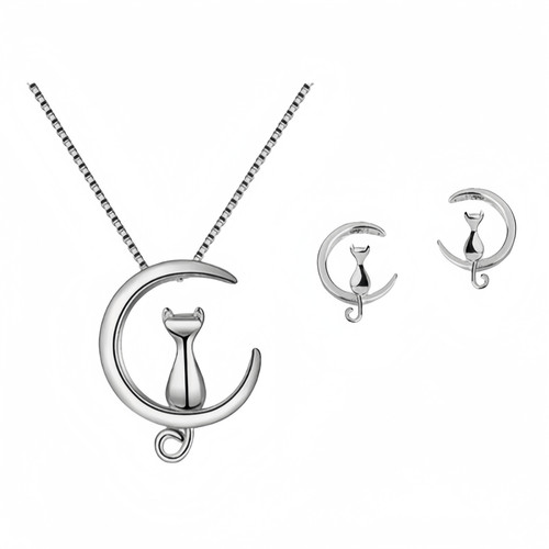 925 sterling silver moon cat - 925,