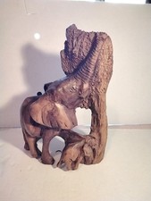 VINTAGE WOODEN ELEPHANT & CALF HAND CARVED AFRICAN 1970'S HEAVY