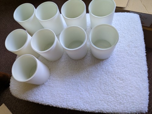 White glass candle jars - white, empty