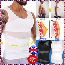 Mens Slimming Body Shaper Belly Chest Compression Vest Girdle Shirt Tank Top UK