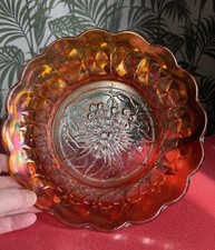 Vintage Imperial Marigold Heavy Grape Carnival Glass Bowl Ruffled Edge 22.5cm