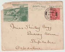 1906 NEWQUAY CORNWALL ATLANTIC HOTEL PICTORIAL ADVERTISING COVER TO SHIRLEY HOGG