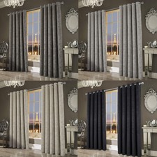 Velvet Lined Curtains "Distressed" Style Eyelet Ring Top Ready Made Thermal