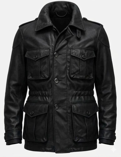 Men black leather field - leather,