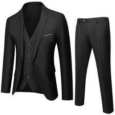 Men's Suits One Button Slim Fit 3-Piece Suit Business Formal Jacket Pants Set UK