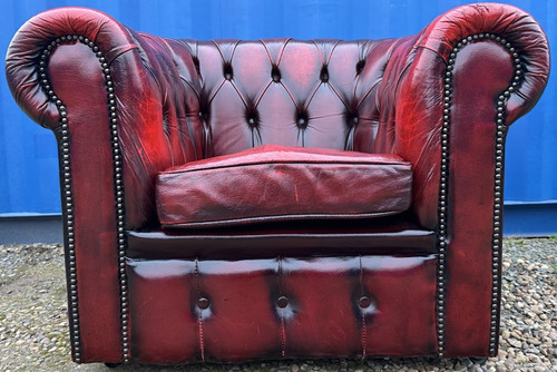 Oxblood leather chesterfield - oxblood,