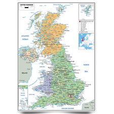 UK Countries Map Detailed Educational Wall Art Poster Print Geographic Chart