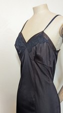 Vintage 1960s St Michael Black Nylon Slip Dress, Petticoat