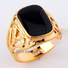 R074 Enamel Black Onyx Mens Ring Boys Signet Pattern Band Sizes N - Z