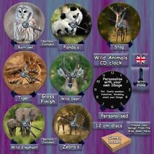 CD clock wild life Panda’s Tiger Elephant add text personalise your image Stag