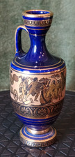 Handmade Greek Vase 24K Gold Trim – Blue Ceramic Urn, 7" Mythology Art