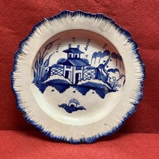 Liverpool Plate Pearlware Blue White Featheredge Chinese House Circa 1780