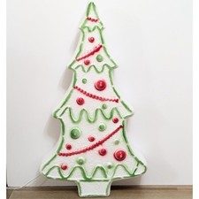 Vtg Blow Mold White Gingerbread Christmas Tree Red Green Union Featherstone 29”