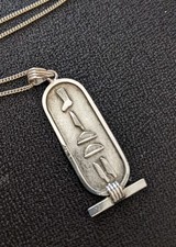 Vintage Sterling Silver 925 Egyptian Hieroglyphics Cartouche Pendant Chain 9.24g