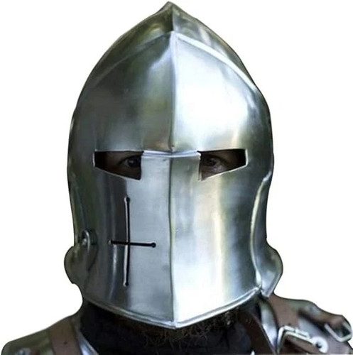 Medieval barbuta helmet silver - helmet,