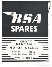 BSA Parts Manual Book 1954, 1955 & 1956 Bantam D1 125cc