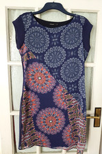 Desigual  Short Sleeve Blue Floral Shift  Dress  Size S-M   great