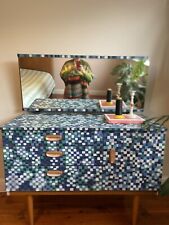 Retro Upcycled Mid century Dressing Table With Mirror Hand painted Sideboard