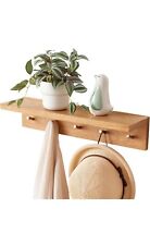 TREOAKWIS Oak Wood Coat Rack Wall Mount with Shelf 20 Inch Long Entryway Wall Sh