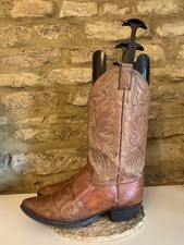 Justin Mens Brown Embroidered Leather Cowboy Boots UK 8 US 9D Western Mid Calf