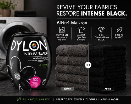 Dylon black fabric dye - black, –