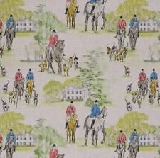 Cotton Rich Linen Look Fabric Digital Hunting Scene Horses Fox Hunt 140cm Wide