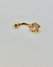 Solid 9ct Yellow Gold Belly Bar Piercing Diamante Star Hallmarked 375